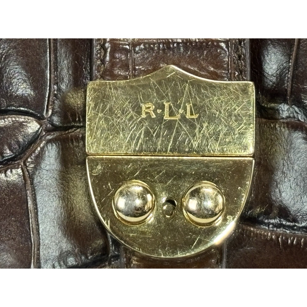 Lauren Ralph Lauren Croc Embossed Leather Hobo Purse Brown Shoulder Bag - Picture 11 of 11
